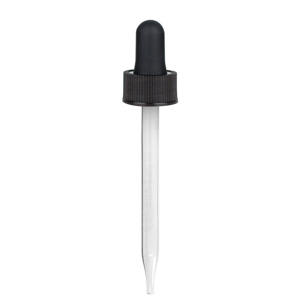 2 oz Black Long Bulb Glass Dropper (20-400) (Ribbed)